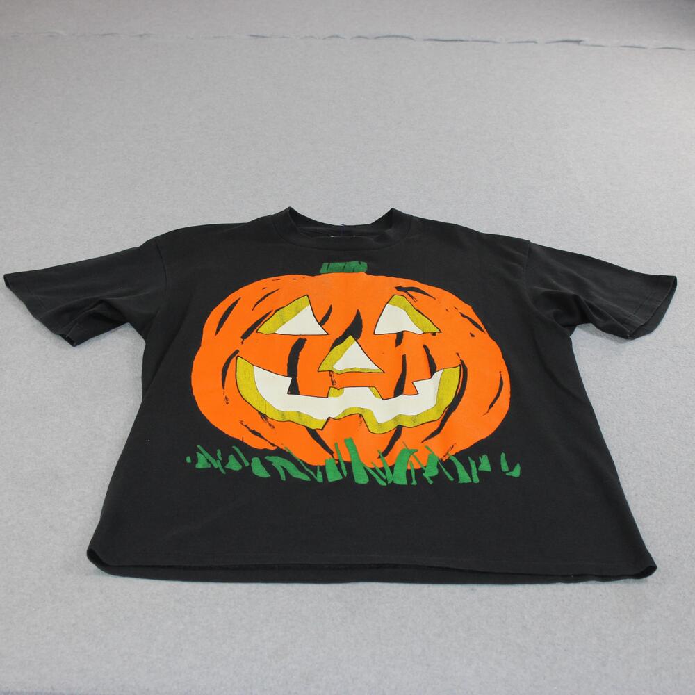 Vintag Stedman Pumpkin Jack O Lantern Shirt Men XL Black Halloween Single Stitch